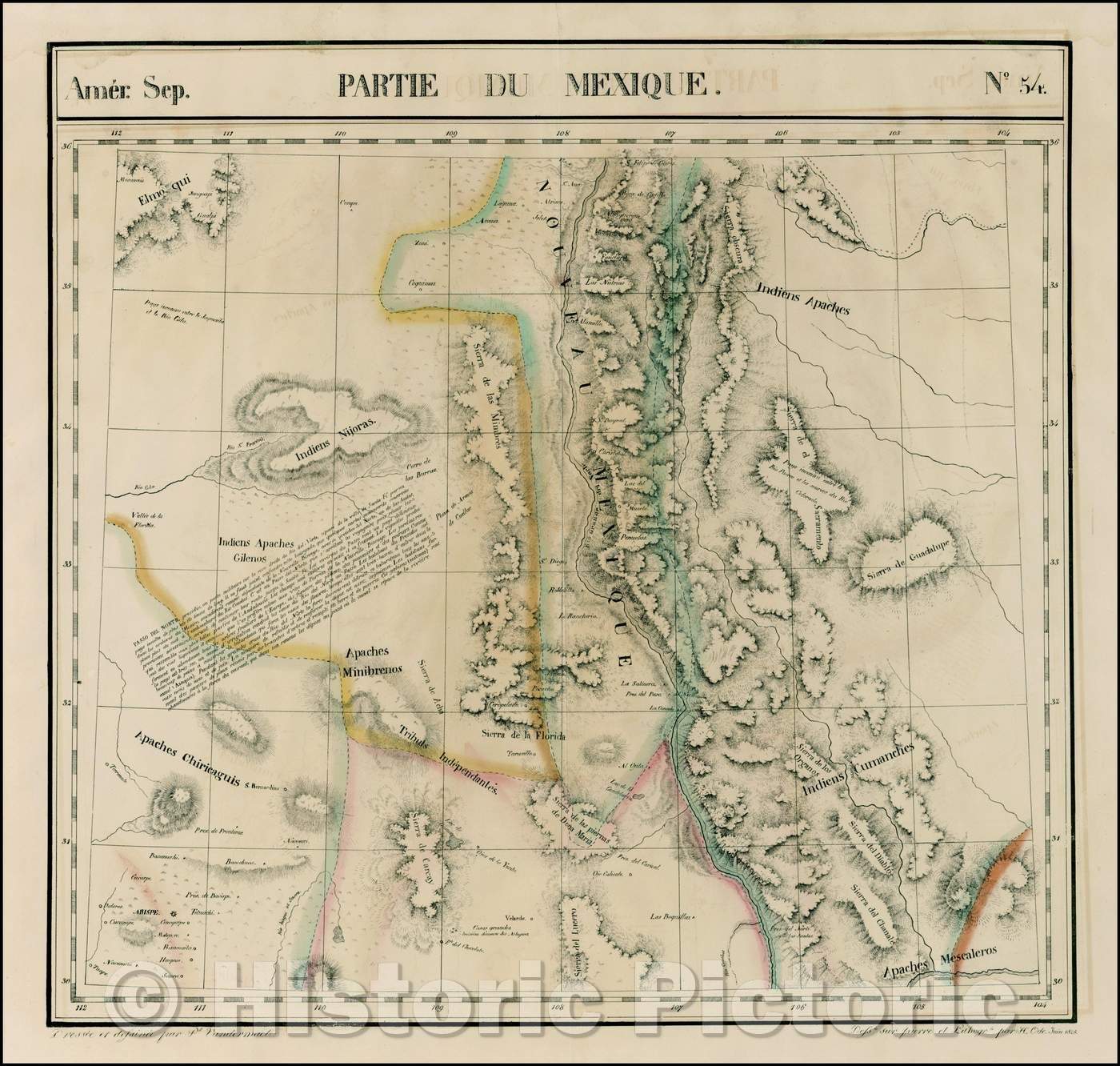 Historic Map - Amer. Sep. No. 54 Partie Du Mexique Texas, New Mexico, 1825, Philippe Marie Vandermaelen v1