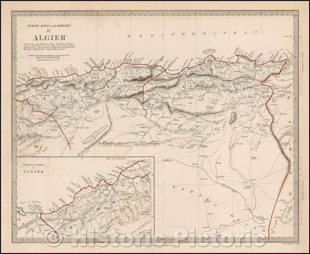 Historic Map - North-Africa or Barbary II Algier, 1845, SDUK - Vintage Wall Art