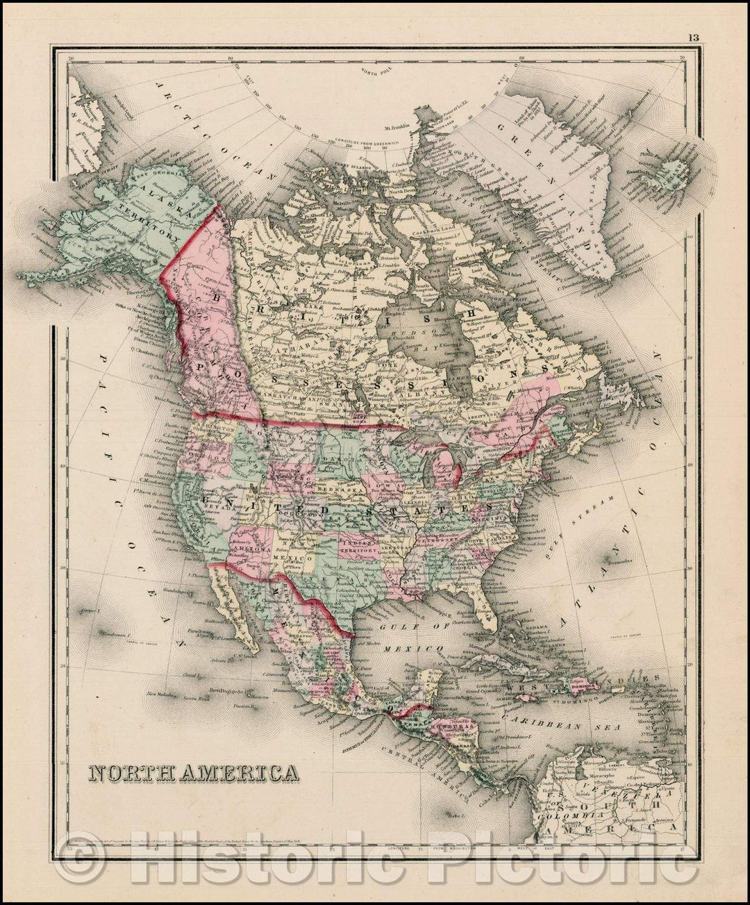 Historic Map - North America, 1873, O.W. Gray v1