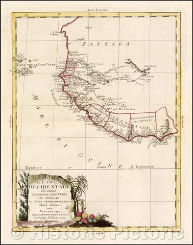 Historic Map - La Guinea Occidentale che contiene Le Isole Di Capo Verde Il Senegal La Costa Propriamente Dlla Guinea/Antique Map of West Africa, 1794 - Vintage Wall Art