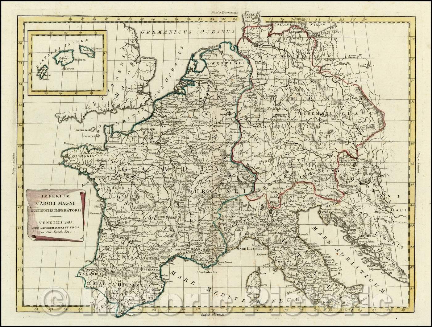 Historic Map - Imperium Caroli Magni Occidentis Imperatoris/Map of Western part of the Empire of Charlemagne, 1785, Antonio Zatta - Vintage Wall Art