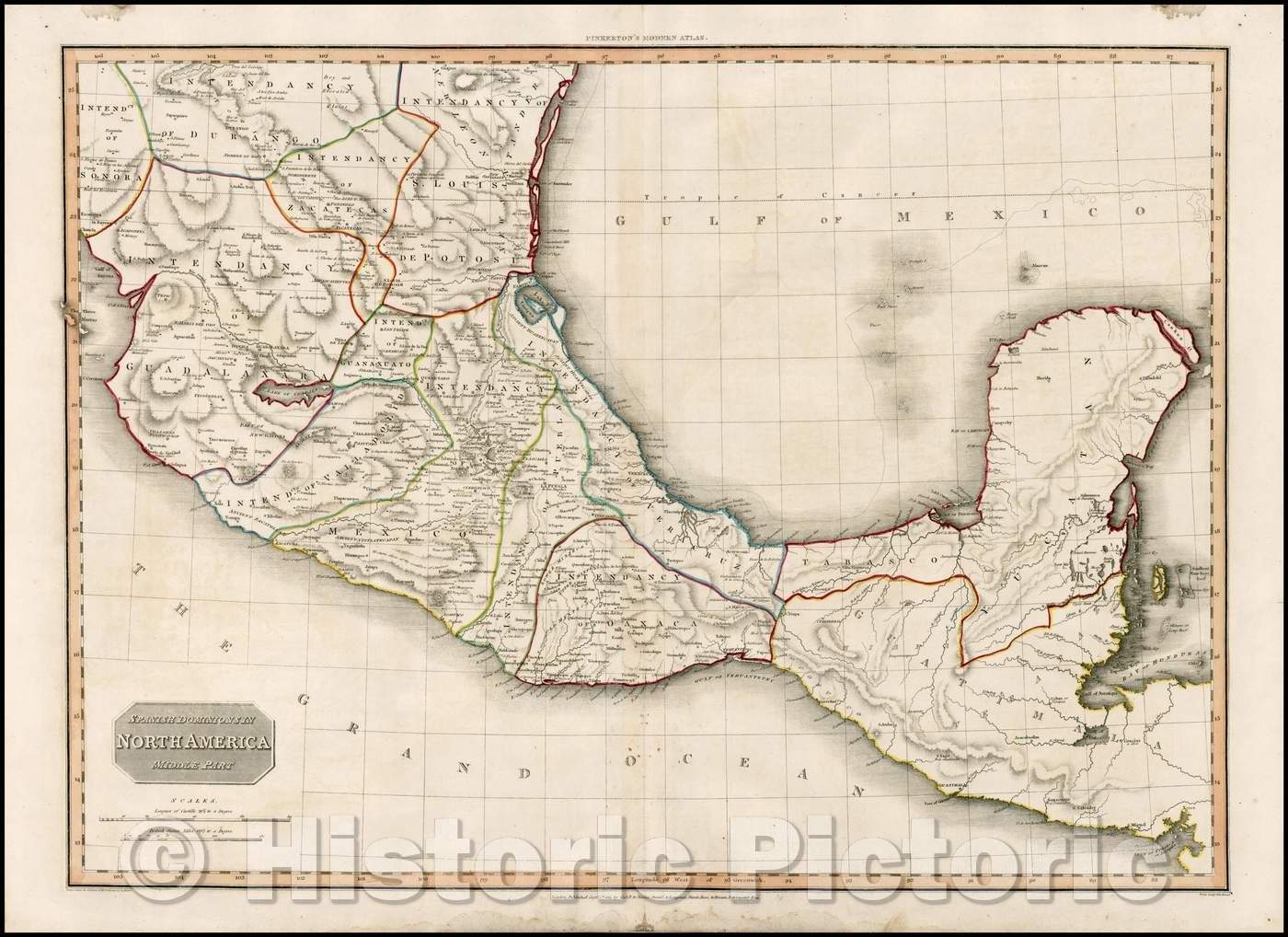 Historic Map - Spanish Dominions In North America Central Part, 1811, John Pinkerton - Vintage Wall Art