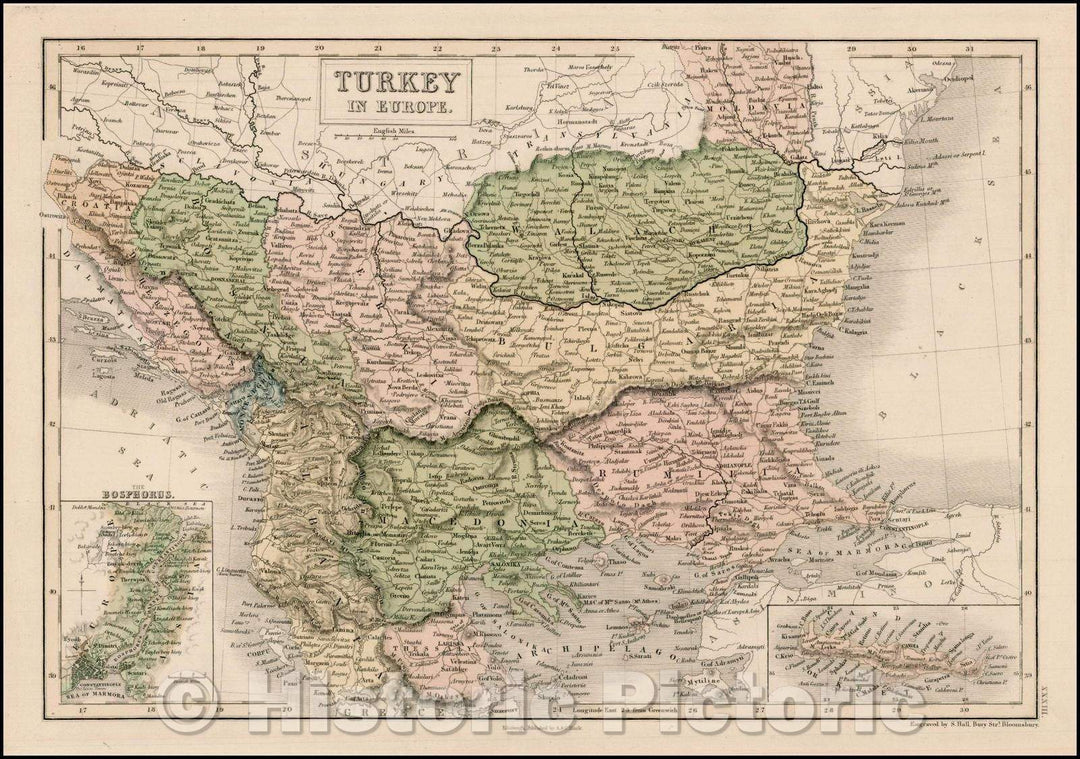 Historic Map - Turkey in Europe, 1849, Adam & Charles Black - Vintage Wall Art