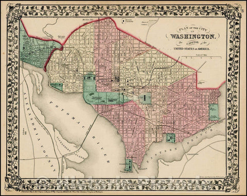 Historic Map - Plan of the City of Washington. The Capitol of the United States of America, 1862, Samuel Augustus Mitchell Jr. v1