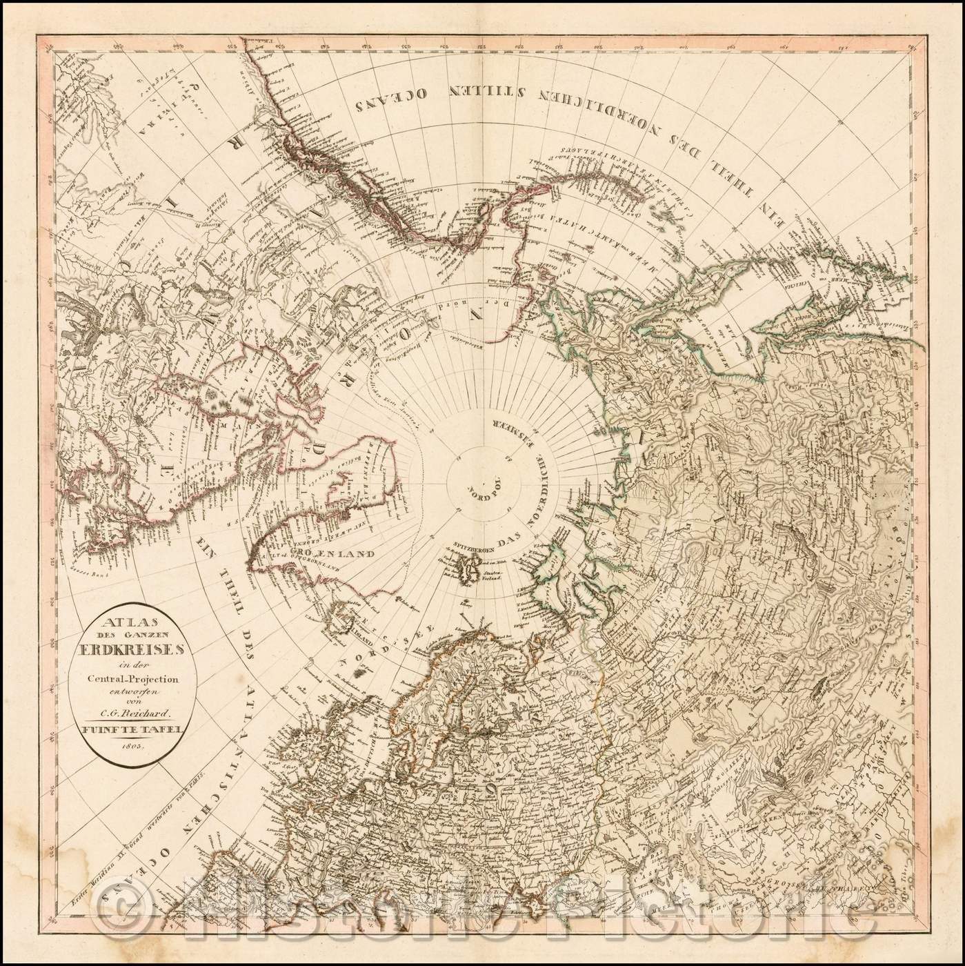 Historic Map - Atlas Des Ganzen Erdkreises in der Central Projection/Map of the Northern Hemisphere by Reichard, 1803, Christian Gottlieb Reichard - Vintage Wall Art