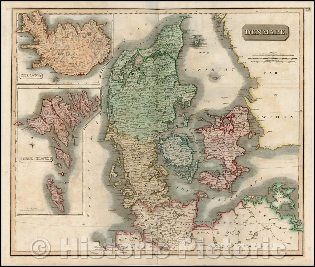 Historic Map - Denmark [insets of Iceland and Feroe Islands], 1817, John Thomson - Vintage Wall Art