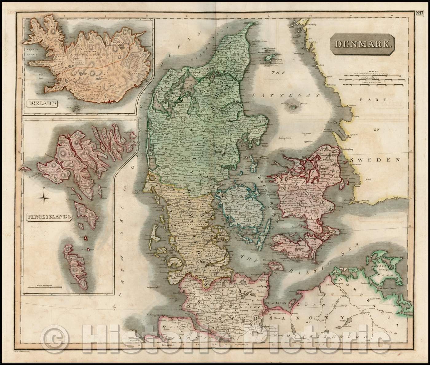 Historic Map - Denmark [insets of Iceland and Feroe Islands], 1817, John Thomson - Vintage Wall Art