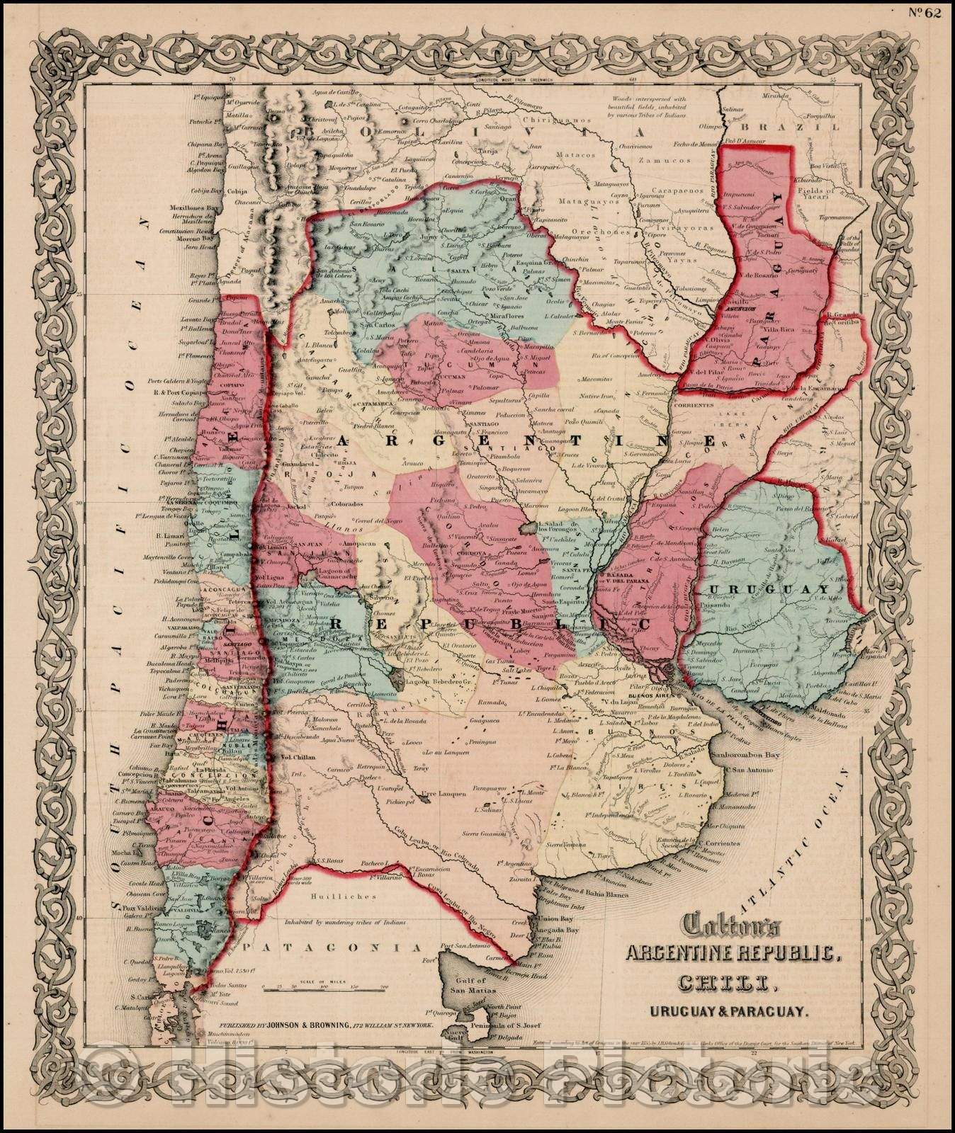 Historic Map - Argentine Republic, Chili, Uruguay & Paraguay, 1855, Joseph Hutchins Colton v1