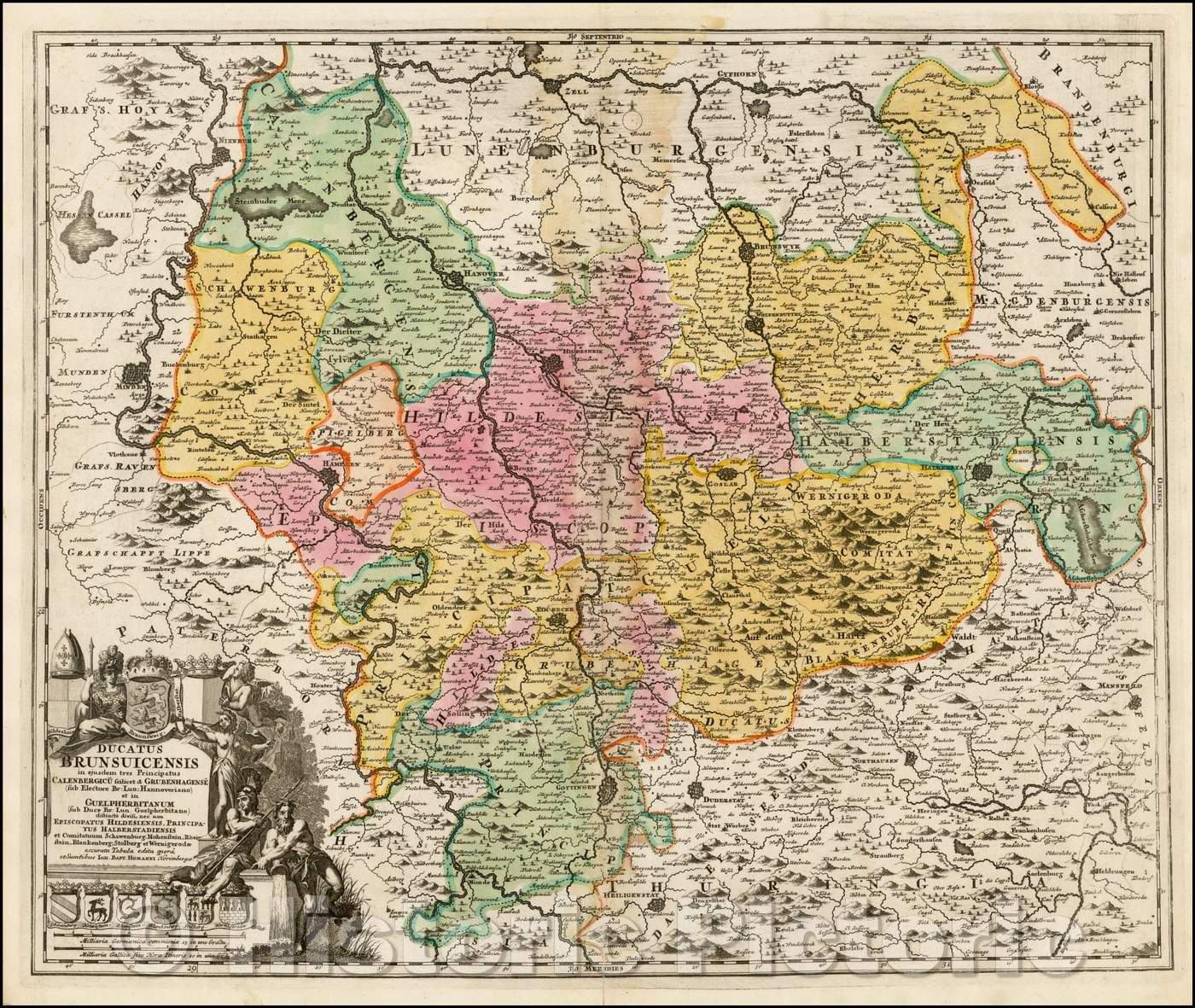 Historic Map - Ducatus Brunsuicensis/Regional Map of Germany, Wesel, Leine and Oker Rivers, Cities of Gottingen, Hildesheim, Hanover, Brunswyk, 1703 - Vintage Wall Art