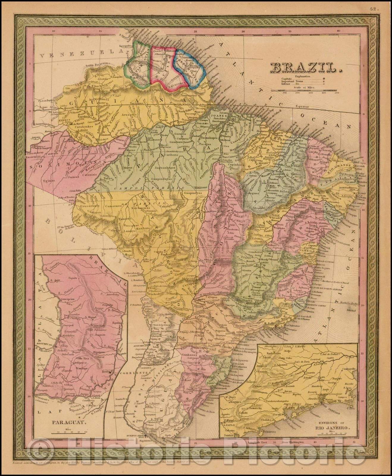 Historic Map - Brazil, 1850, Thomas, Cowperthwait & Co. - Vintage Wall Art