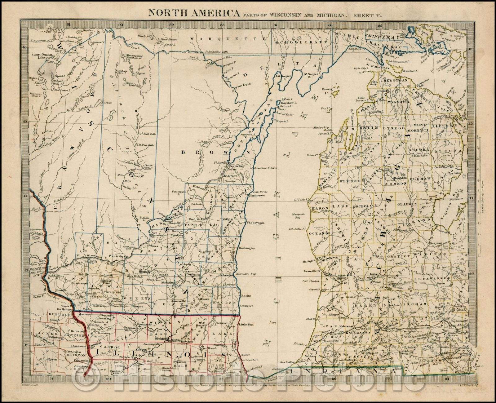 Historic Map - North America Parts Of Wisconsin And Michigan Sheet V, 1844, SDUK v1