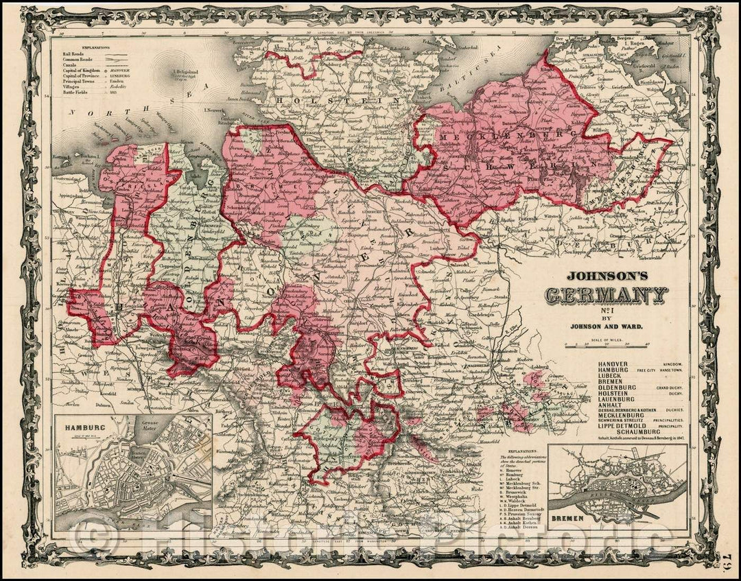 Historic Map - Johnson's Germany No. 1, 1864, Benjamin Ward - Vintage Wall Art