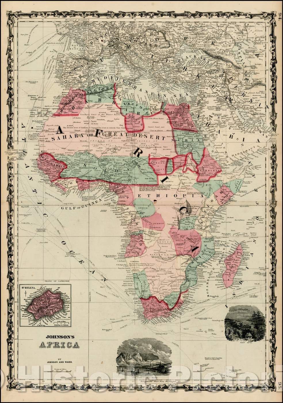 Historic Map - Johnson's Africa, 1862, Benjamin Ward - Vintage Wall Art