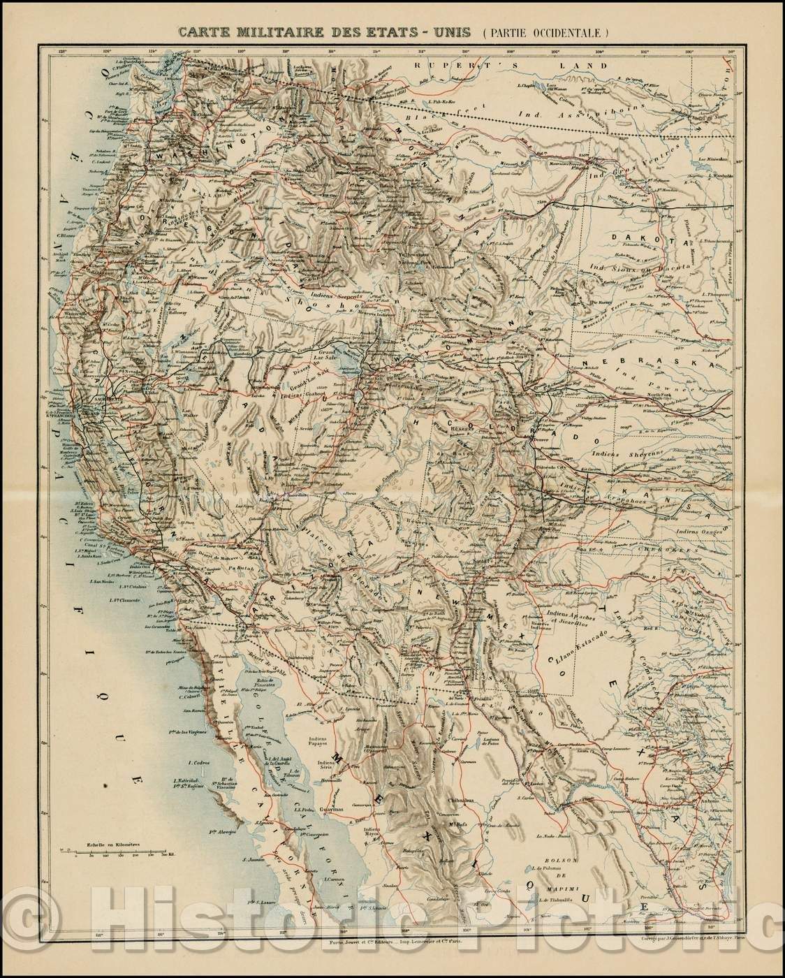 Historic Map - Carte Militaire Des Etats Unis/Military Map of the United States shortly after the conclusion of the American Civil War, 1870 - Vintage Wall Art