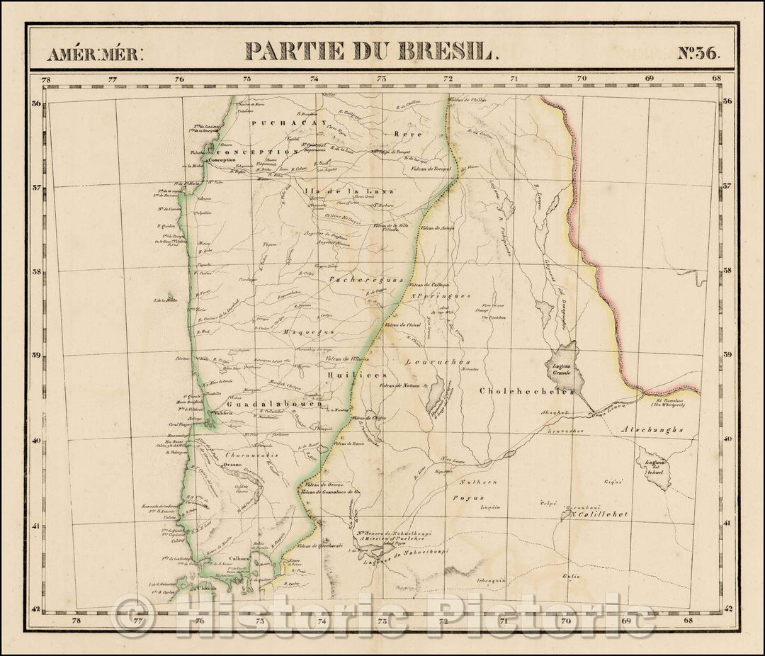 Historic Map - Amer. Mer. No. 36. Partie Du Bresil [and Chili]/Bitter. Wed Part No. 36. From Brazil [and Chile], 1825, Philippe Marie Vandermaelen - Vintage Wall Art