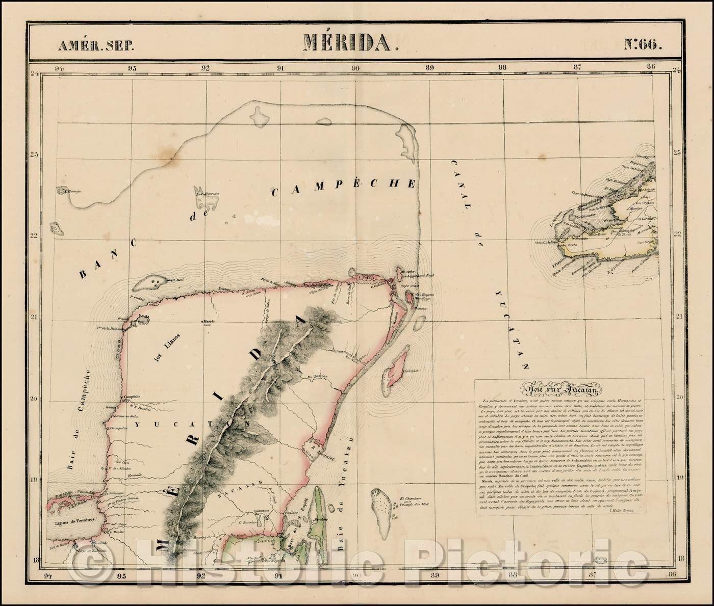 Historic Map - Amer. Sep. No. 66. Merida [Yucatan and Western Cuba], 1825, Philippe Marie Vandermaelen - Vintage Wall Art