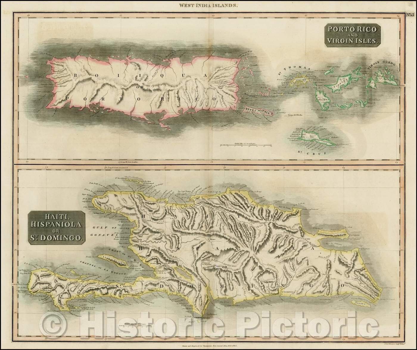 Historic Map - Porto Rico and Virgin Islands [with] Haiti, Hispaniola or St. Domingo, 1829, John Thomson v1