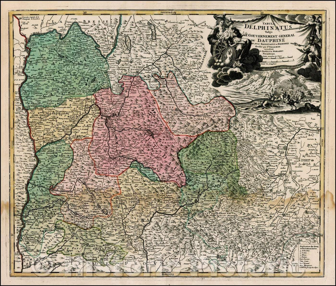 Historic Map - Tabula Delphinatus vulgo Gouvernment General du Dauphine/Regional Map of the Region between Torino, Italy and the Rhone River, 1720 - Vintage Wall Art