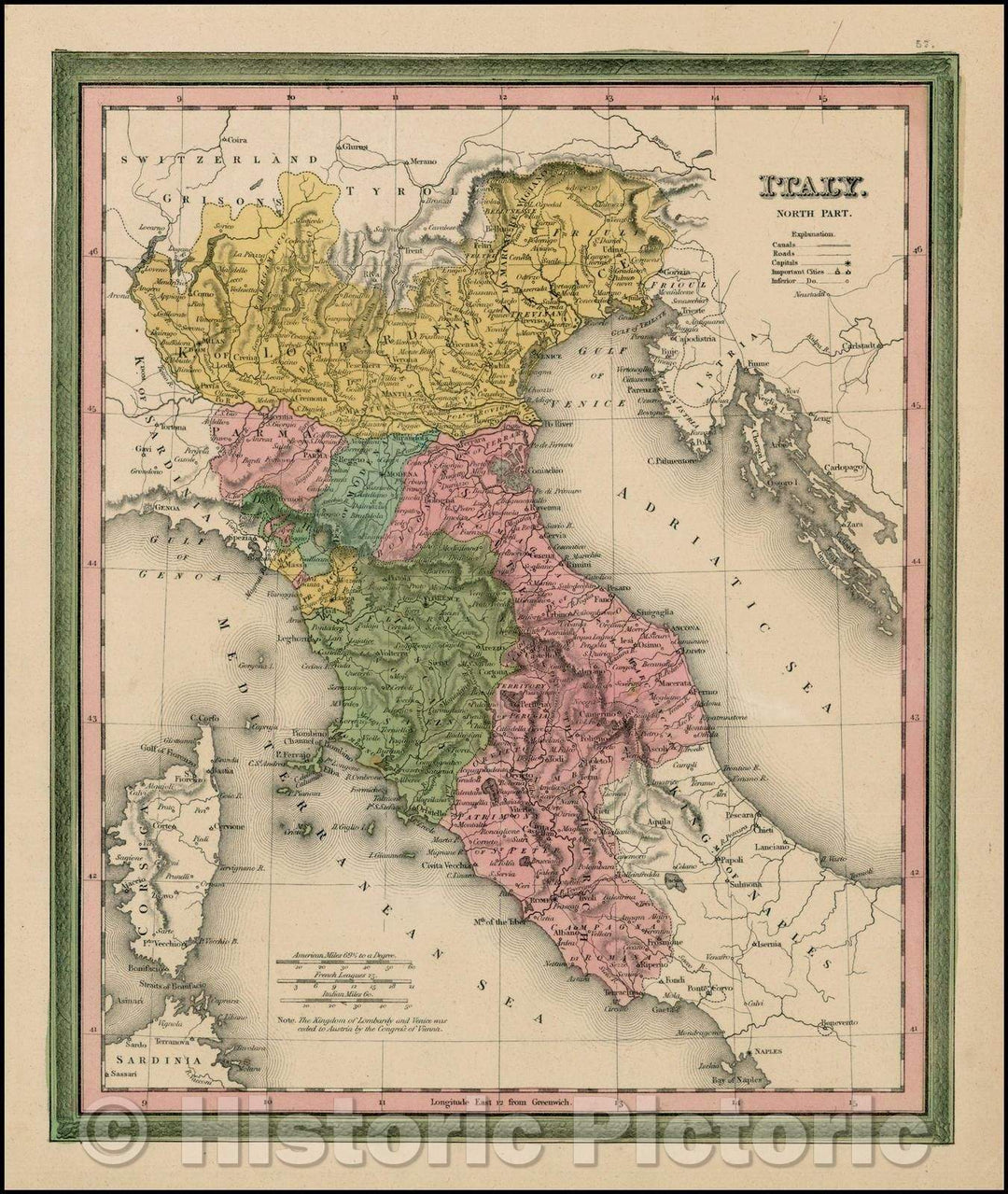 Historic Map - Italy, North Part, 1834, Henry Schenk Tanner - Vintage Wall Art