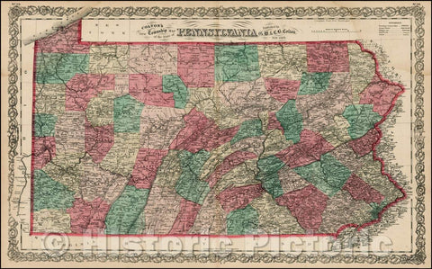 Historic Map - Colton's New Township Map of the State of Pennsylvania, 1866, G.W. & C.B. Colton - Vintage Wall Art