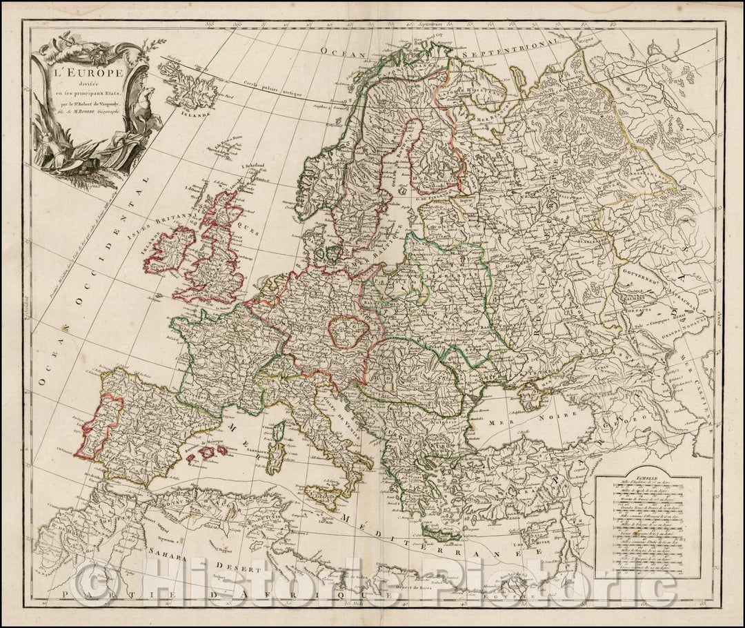 Historic Map - L'Europe divisee en ses principaux Etats/Map of Europe, 1751, Didier Robert de Vaugondy - Vintage Wall Art