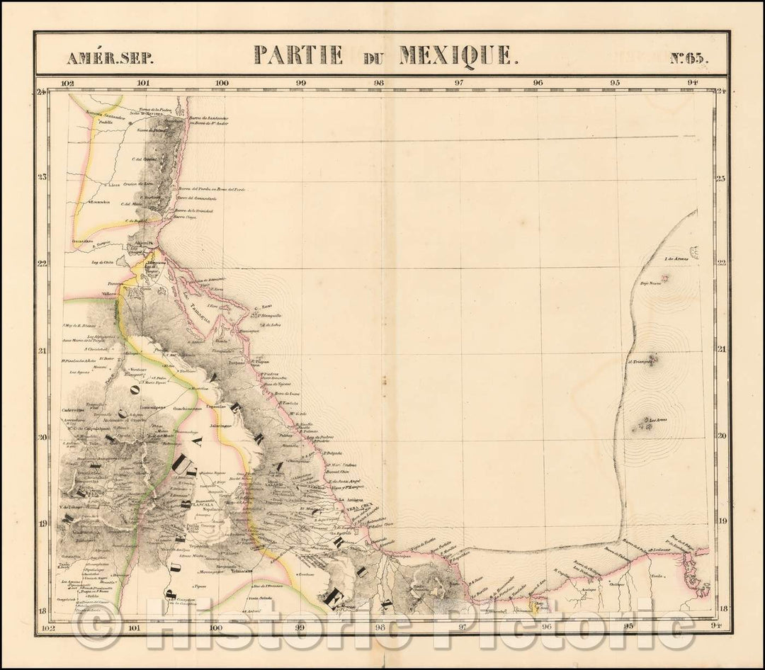 Historic Map - Amer. Sep. No. 65. Partie Du Mexique [Gulf Coast, Mexico, Puebla, Vera Cr :: No. 65. Part Of Mexico [Gulf Coast, Mexico City, Puebla, Verac, 1825 - Vintage Wall Art