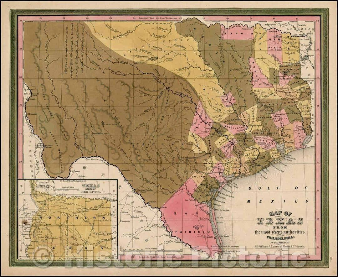 Historic Map - Map of Texas From the most recent authorities, 1845, Henry Schenk Tanner v1