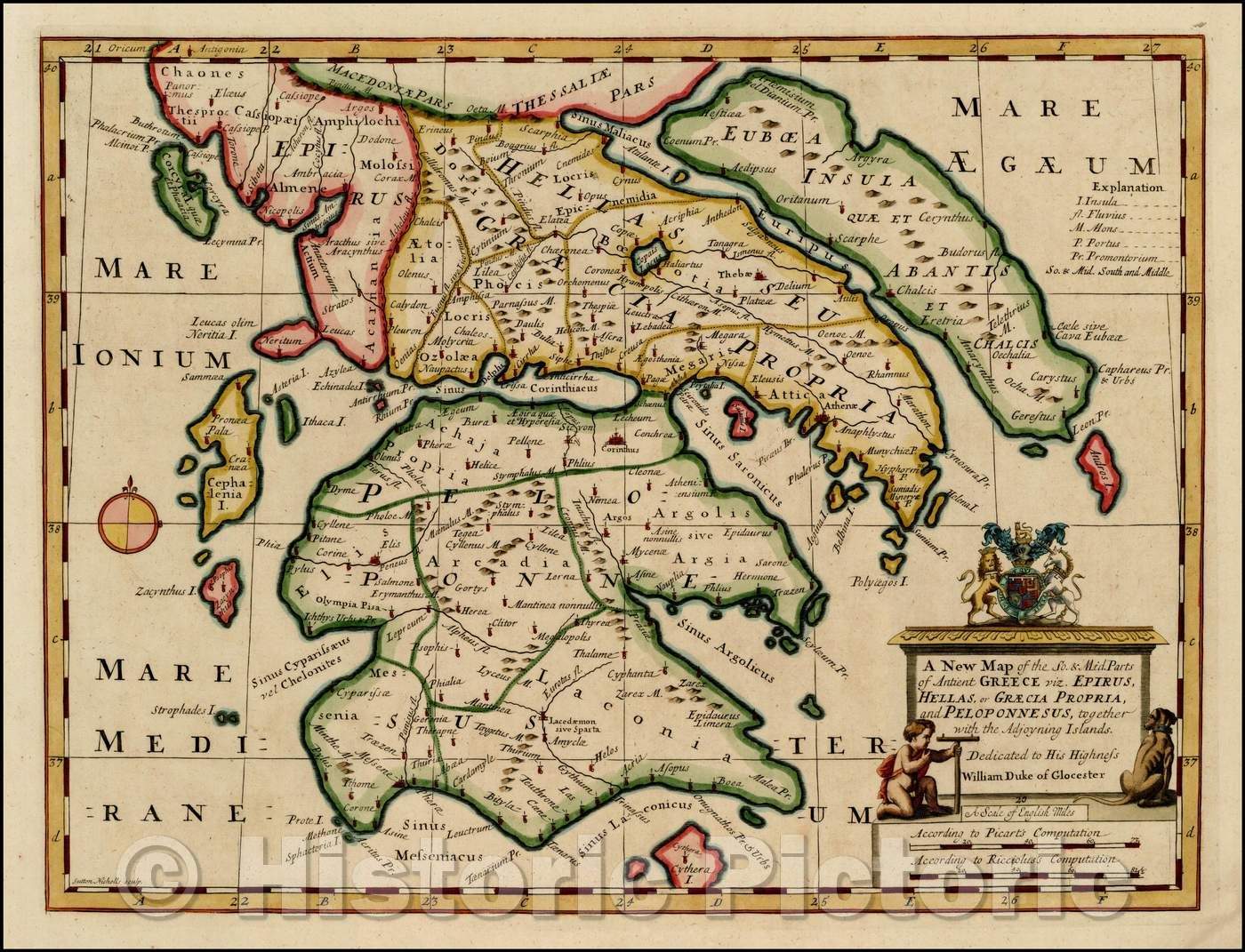 Historic Map - The So. & Mid Parts of Antient Greece viz. Epirus, Hellas, or Graecia Propria, and Peloponnesus, together with Adjoyning Islands, 1700 - Vintage Wall Art