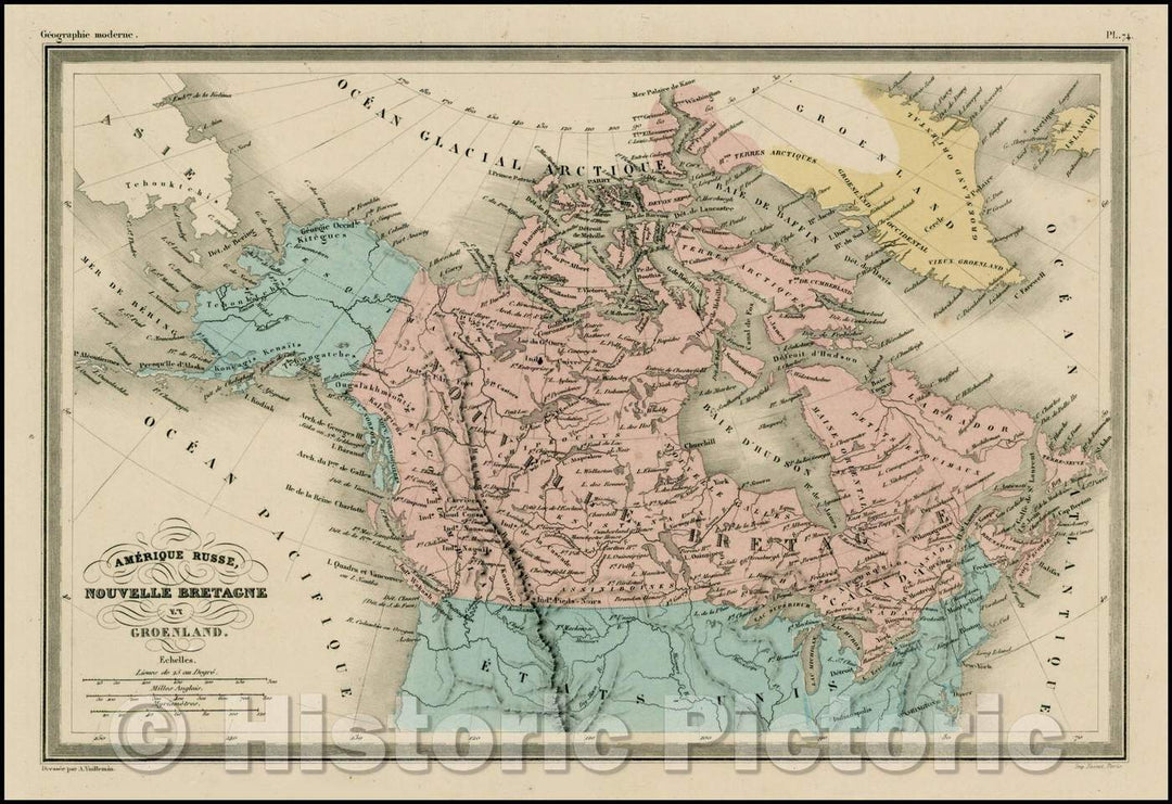 Historic Map - Amerique Russe, Nouvelle Bretagne Et Groenland/Russian America, New Britain and Greenland, 1868, Alexandre Vuillemin - Vintage Wall Art