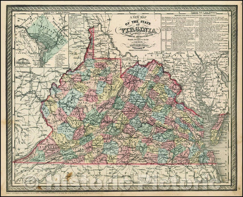 Historic Map - The State of Virginia Exhibiting Its Internal Improvements Roads, Distances &c, 1856, Charles Desilver - Vintage Wall Art