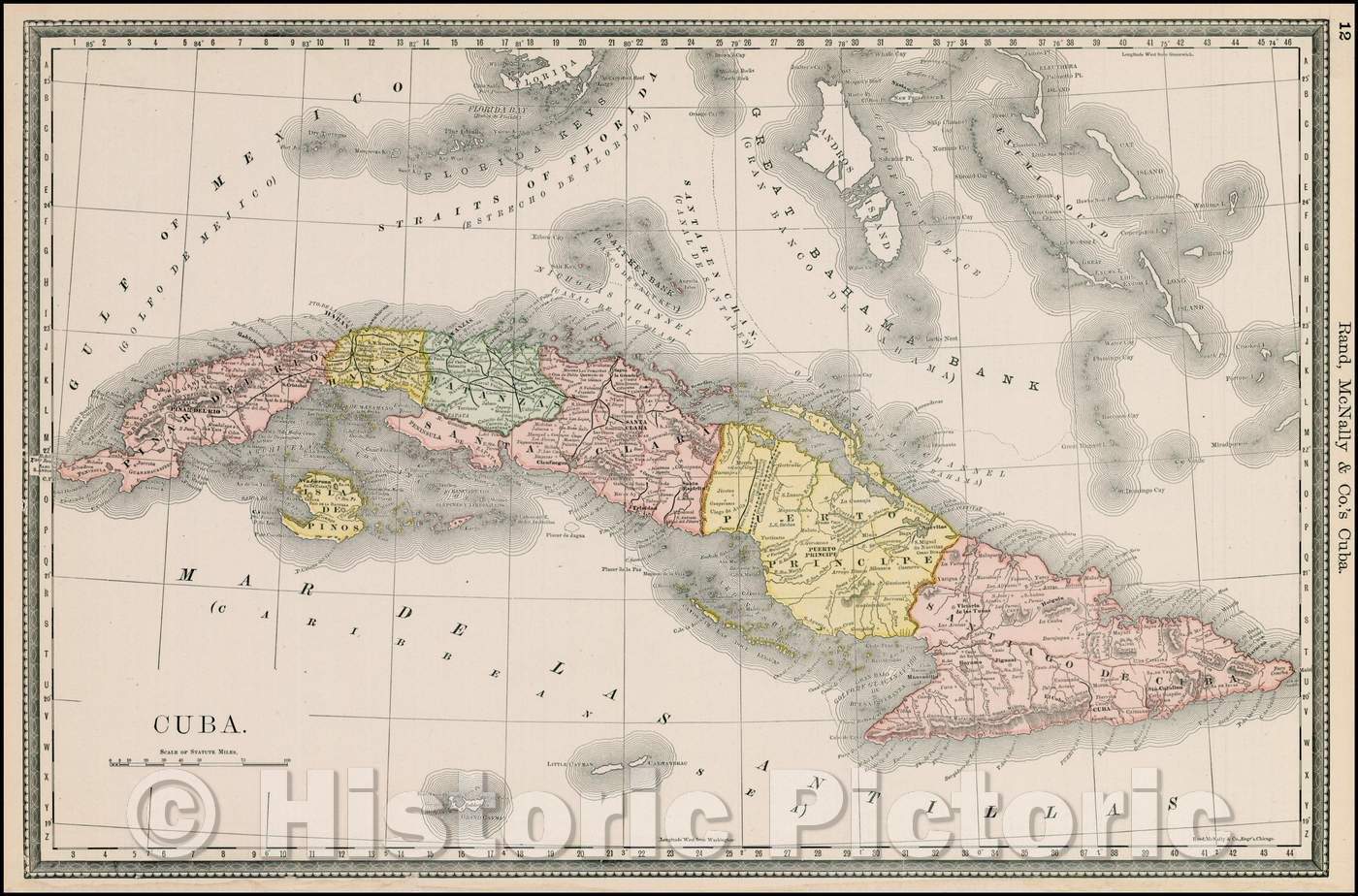 Historic Map - Cuba (with the Cayman Islands, part of the Bahamas and the Florida Keys), 1883, Rand McNally & Company v1