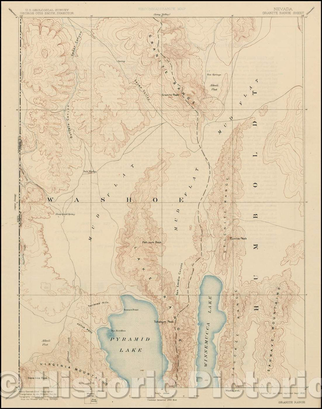 Historic Map - Nevada Granite Range Sheet, 1908, U.S. Geological Survey - Vintage Wall Art