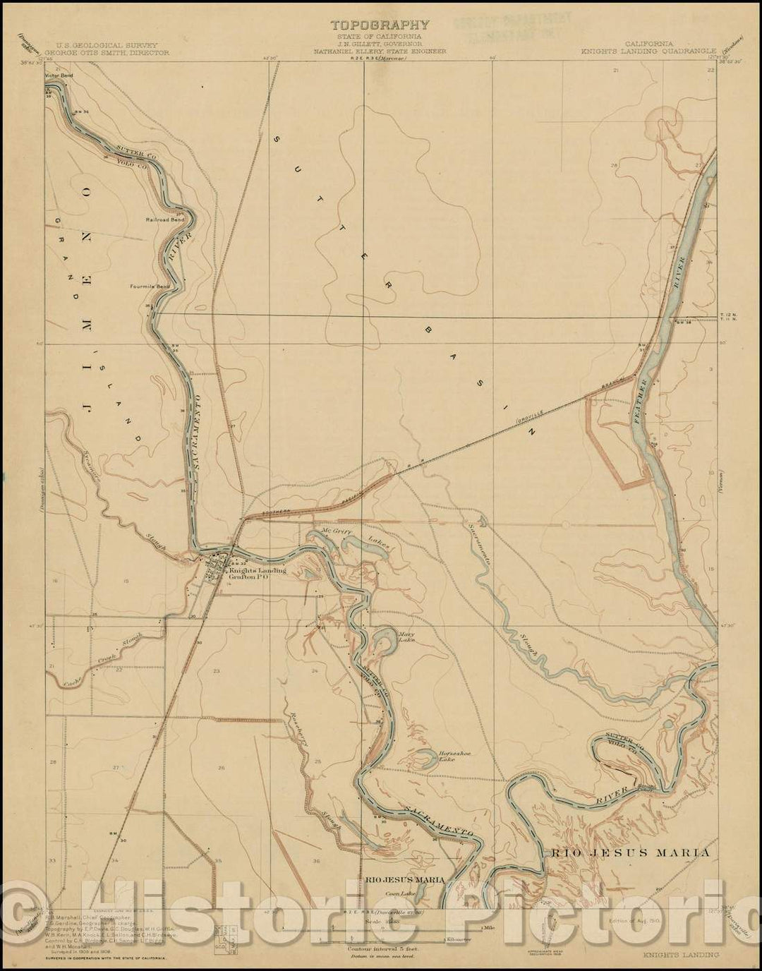 Historic Map - Knight's Landing Quadrangle, 1910, U.S. Geological Survey - Vintage Wall Art