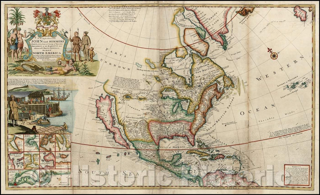 Historic Map - This Map of North America According To Ye Newest and Most Exact Observations, 1719, Herman Moll - Vintage Wall Art