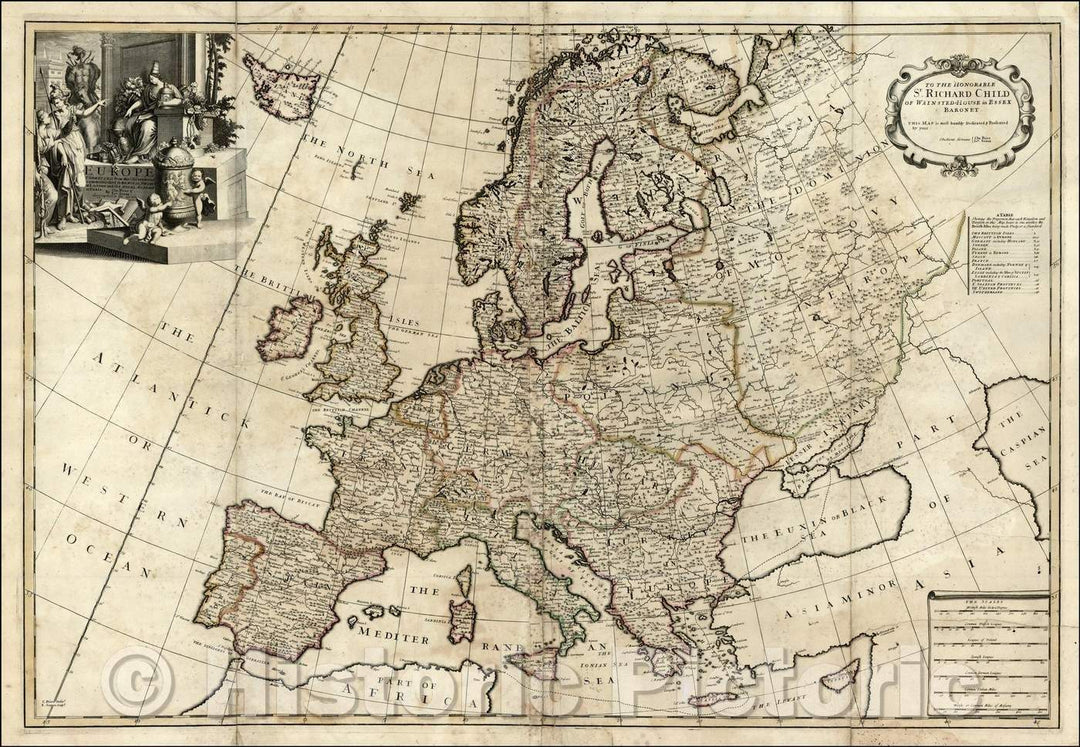 Historic Map - Europe Corrected from the Observations Communicated to the Royal Society at London, 1708, John Senex - Vintage Wall Art