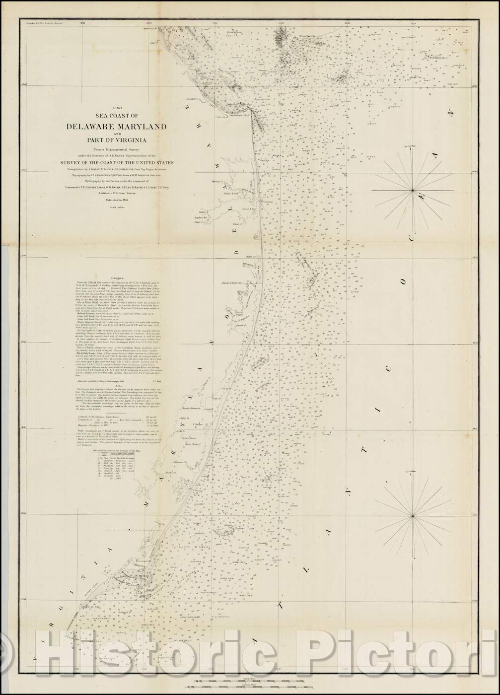 Historic Map - Sea Coast of Delaware and parto of Virginia From a Trigonometrical Survey, 1852, United States Coast Survey - Vintage Wall Art