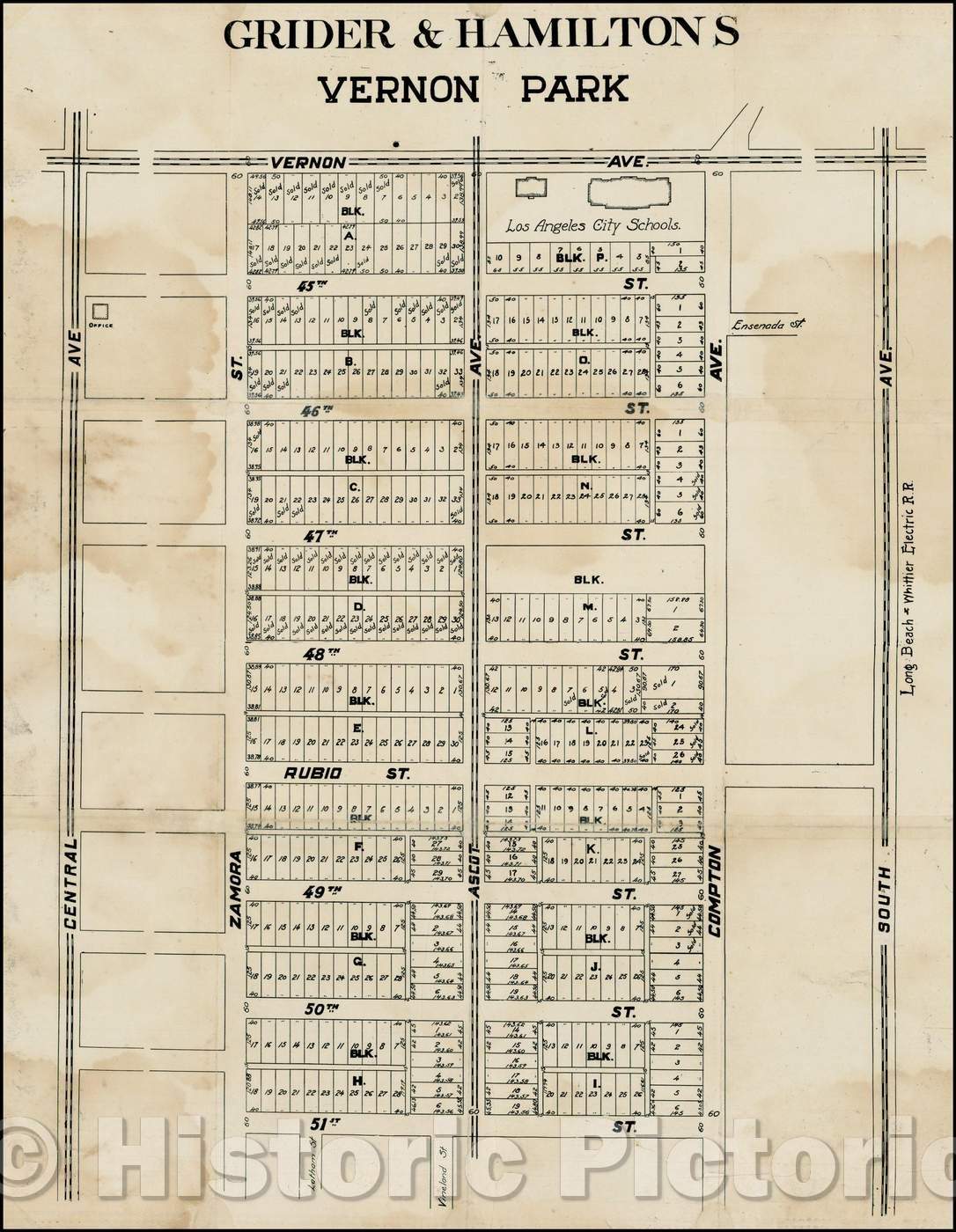 Historic Map - Grider & Hamilton's Vernon Park [Los Angeles], 1885, Anonymous - Vintage Wall Art