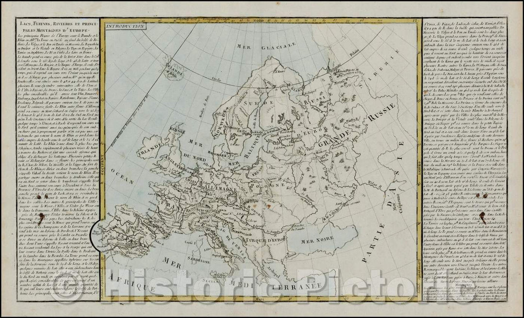 Historic Map - Lacs Fleauves Rivieres, et Principales Montagnes D'Europe/Map of Europe, focusing on the principal lakes, mountains and rivers, 1787 - Vintage Wall Art