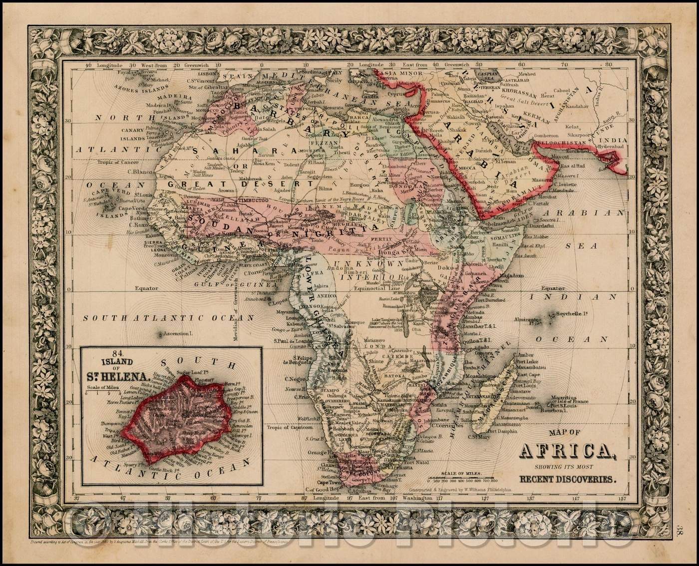 Historic Map - Map of Africa showing Its Most Recent Discoveries, 1862, Samuel Augustus Mitchell Jr. - Vintage Wall Art