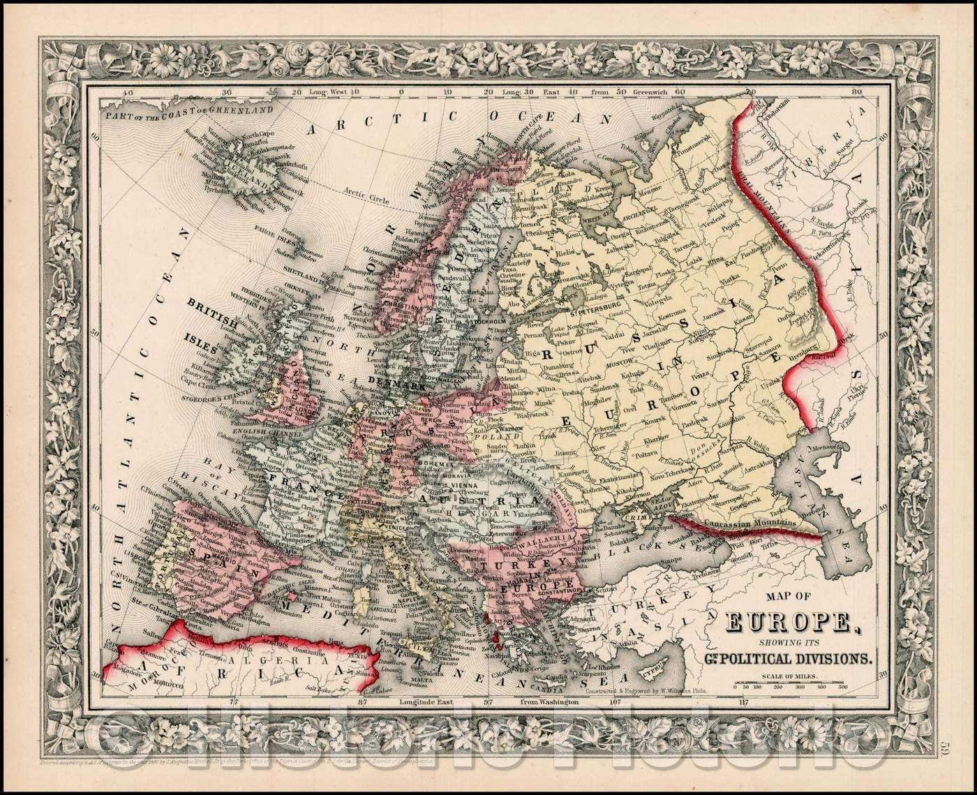 Historic Map - Map Of Europe, Showing It's Gt. Political Divisions, 1862, Samuel Augustus Mitchell Jr. v1