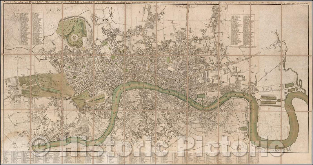 Historic Map - Plan of London and Westminster, the borough of Southwark and the adjacent: viz Kensington, Chelsea, Islington, Hackney, 1815, John Cary - Vintage Wall Art