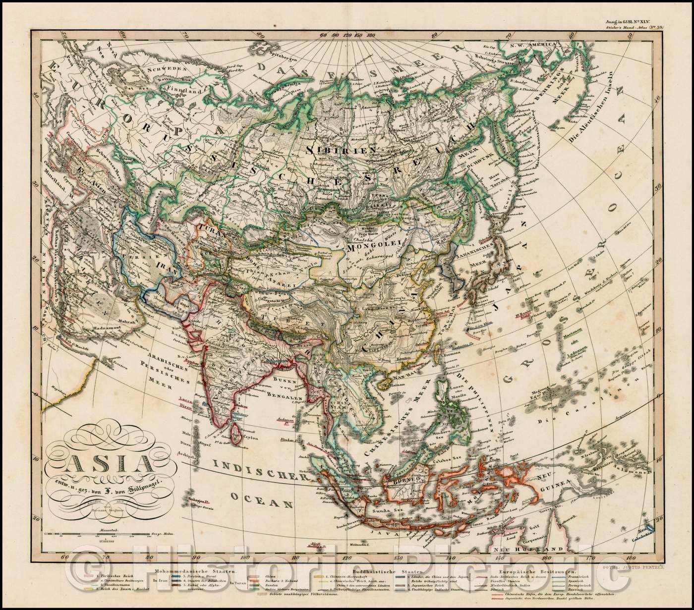 Historic Map - Asia entw. U. gez von F. von Stulpnagel/Map of the continent of Asia, Middle East and Russia,Arctic Circle and New Guinea, Alaska, 1859 - Vintage Wall Art