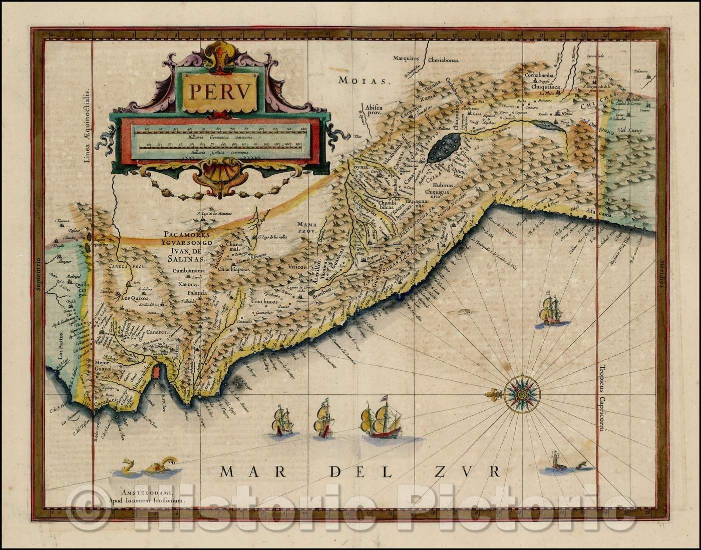 Historic Map - Peru, South America, 1640, Jan Jansson - Vintage Wall Art