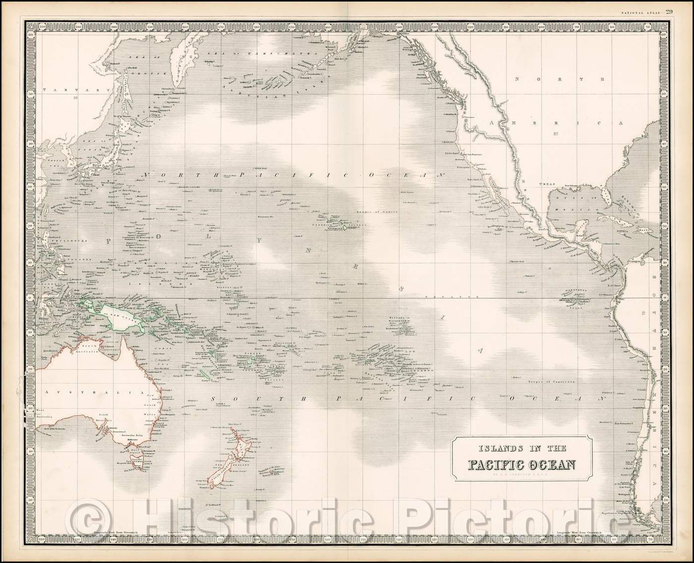 Historic Map - Islands In The Pacific Ocean, 1844, W. & A.K. Johnston - Vintage Wall Art