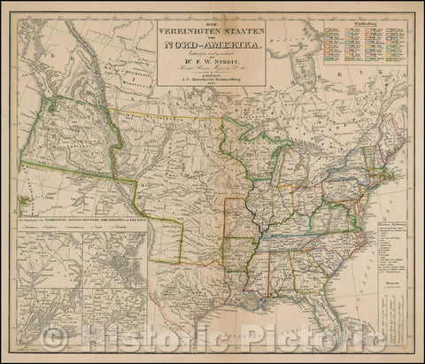 Historic Map - Die Vereinigten Staaten von Nord-Amerika :: Streit's of the United States, Region around Washington DC, Boston, Philadelphia and New York, 1848 - Vintage Wall Art