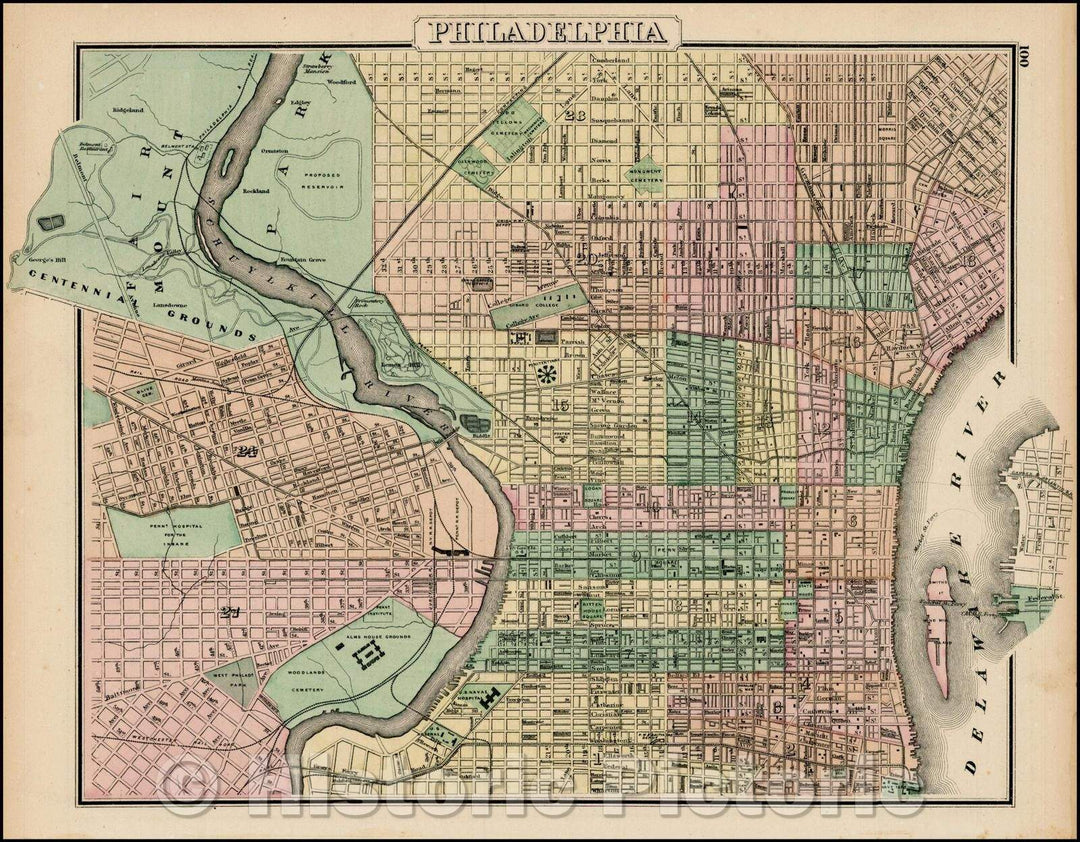 Historic Map - Philadelphia, 1875, O.W. Gray - Vintage Wall Art