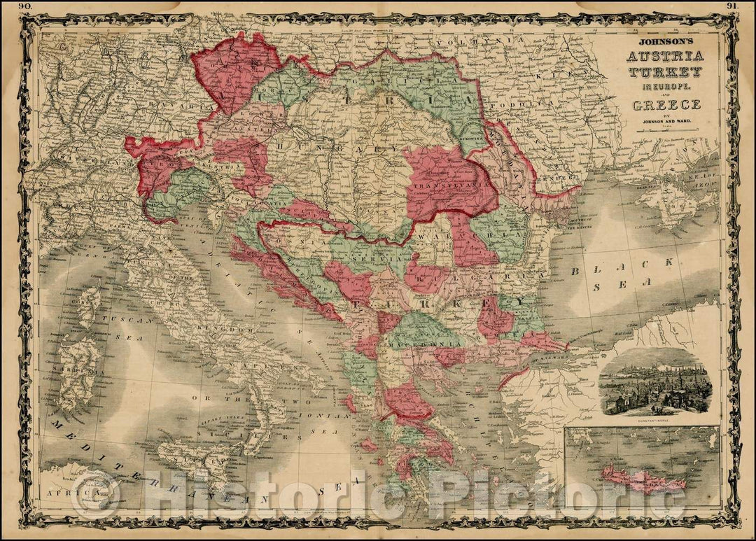 Historic Map - Johnson's Austria Turkey in Europe and Greece, 1862, Benjamin Ward v1