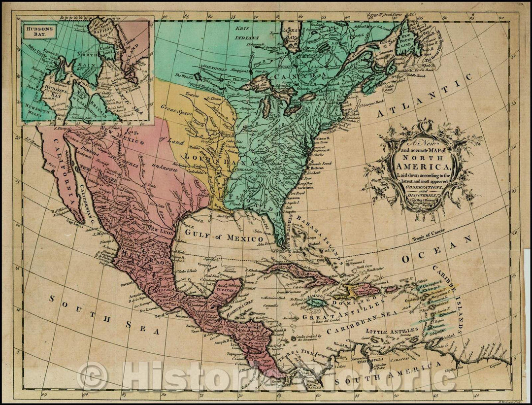 Historic Map - A New and Accurate Map of North America, Laid down according to the latest and Most approved Observations and Discoveries, 1763 v1