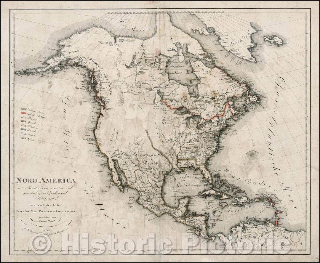 Historic Map - Nord America mit Benutzung der neuseten und zuverlaaessigsten/Map of North America, issued just 2 years after the Louisiana Purchase, 1805 - Vintage Wall Art