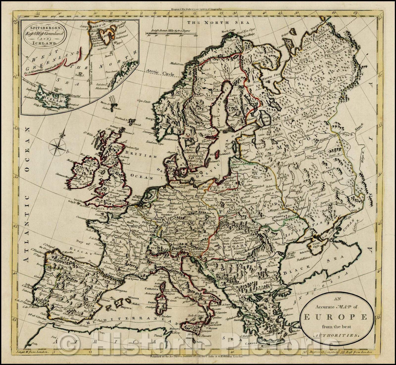 Historic Map - An Acurate Map of Europe from the best Authorities [inset of Iceland and part of Greenland], 1785, William Guthrie - Vintage Wall Art